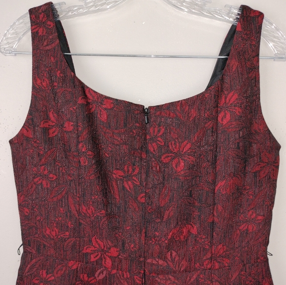 KASPER Dress Red/Black Floral Brocade Fit & Flare Box Pleated Dress Sz. 12 - Picture 9 of 15